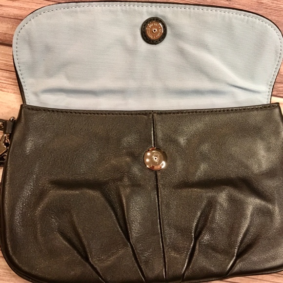 Coach Large Leather Wristlet in Black with Light Blue - Picture 6 of 6